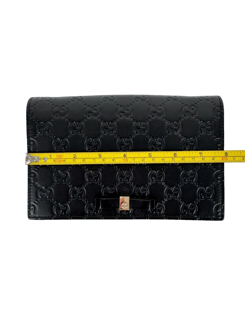 Authentic Gucci Black Embossed Mini Guccissima Bow Signature Bag - Picture 13 of 14